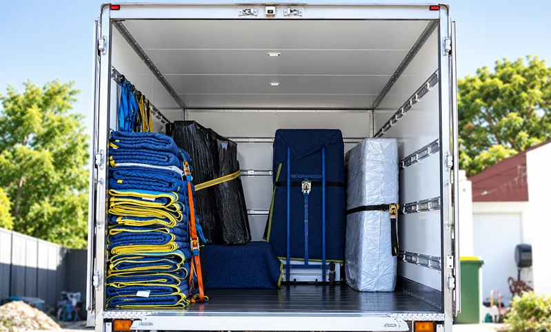 Protective blankets and equipment inside the Micro Moves truck